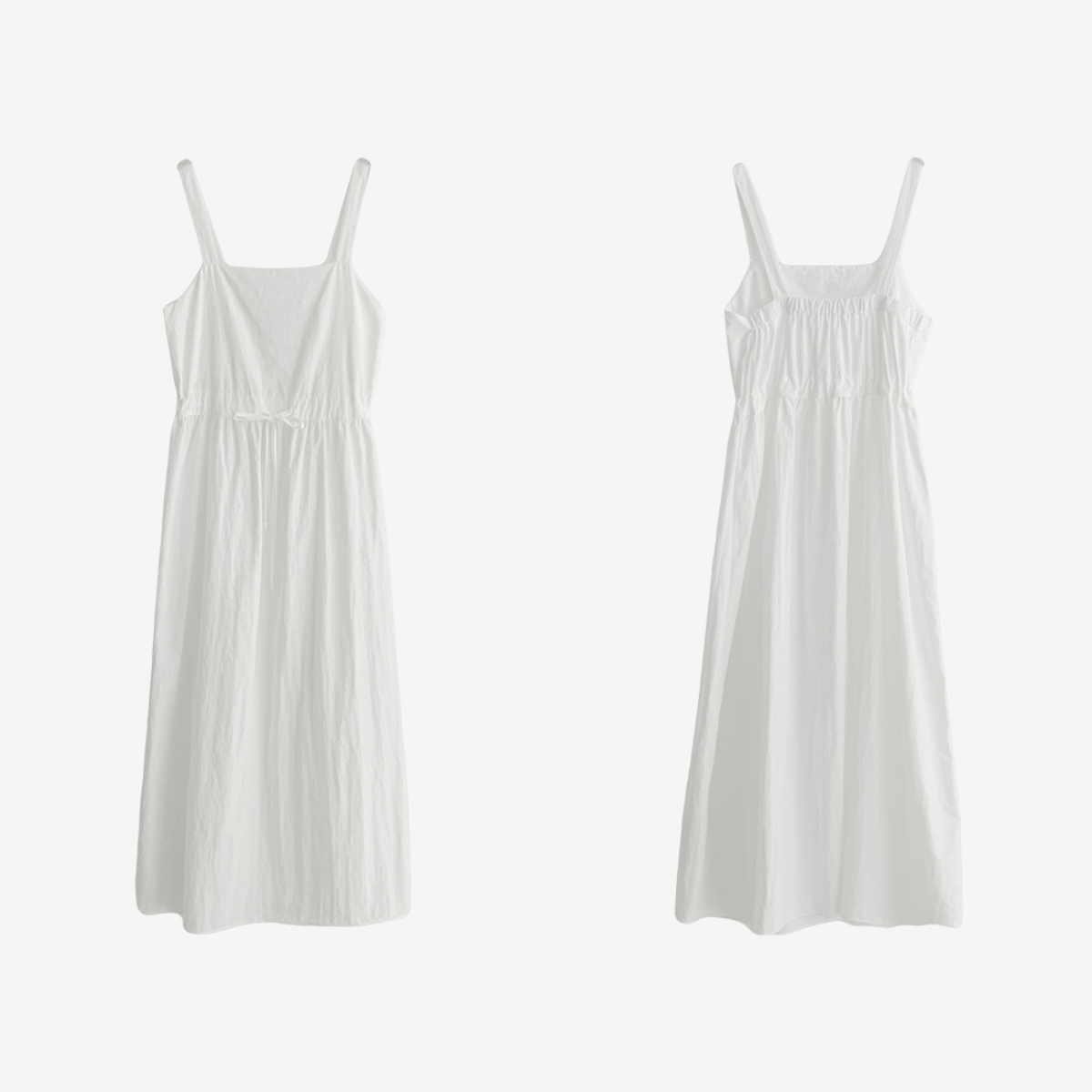 韓國Cherrykoko授權 雲光微甜素白方領綁帶縮腰洋裝