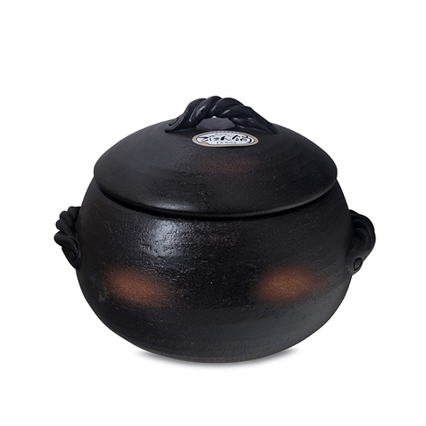 日本 萬古焼 三鈴陶器 砂鍋飯煲 灰釉 (中) -02064