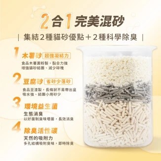 汪喵星球｜益生菌消臭無痕砂 (條型豆腐砂＋木薯砂) 2.4kg(單包賣場)
