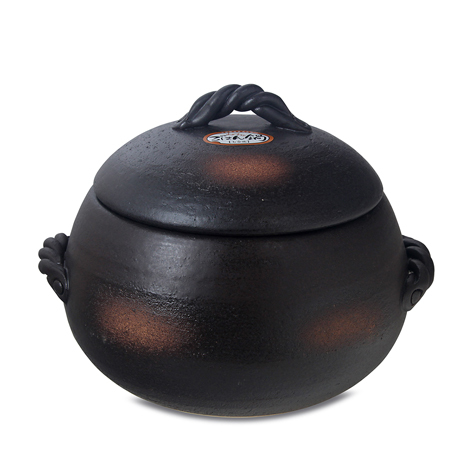 日本 萬古焼 三鈴陶器 砂鍋飯煲 灰釉 (大) -02065