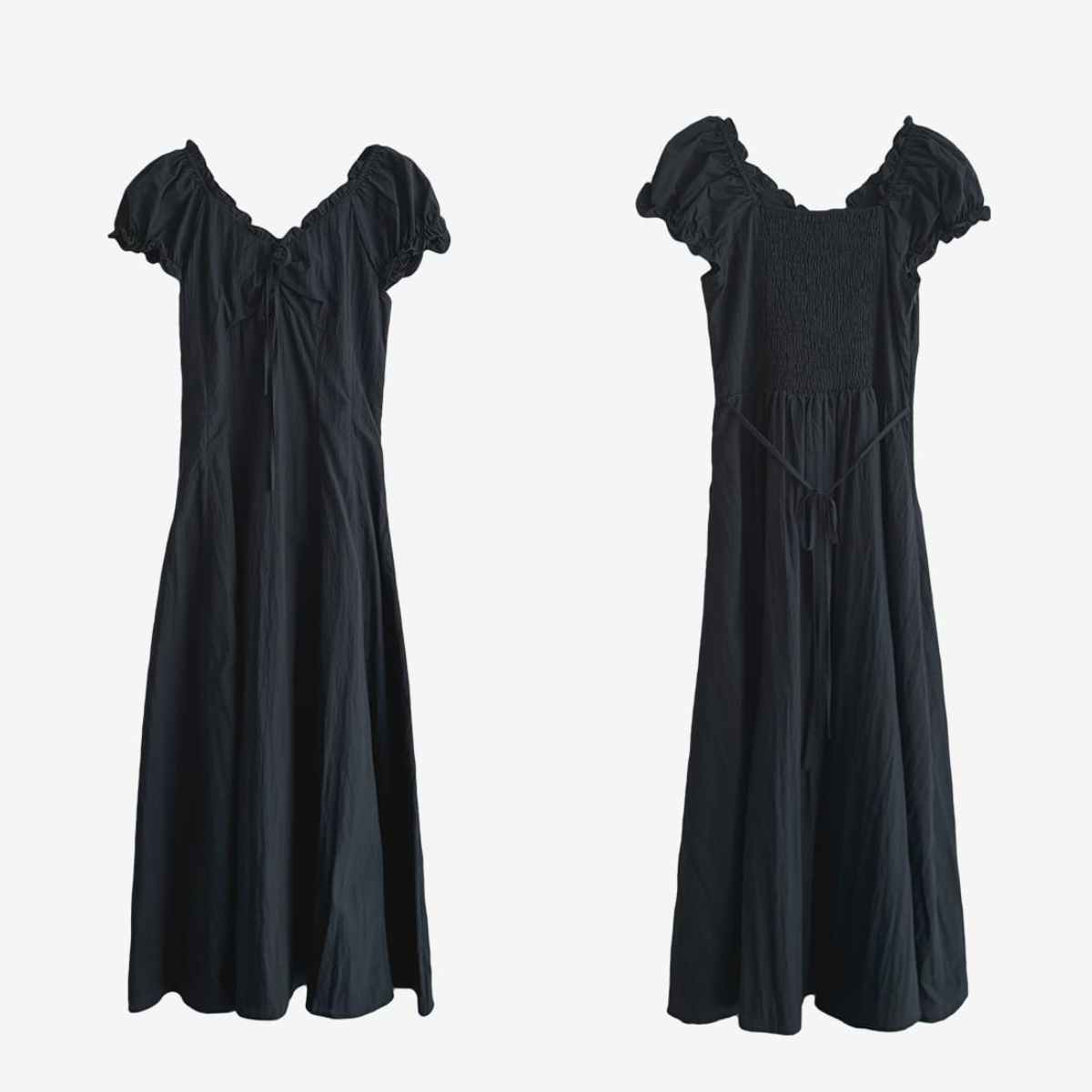 韓國Cherrykoko授權 暮藍微風綁帶荷葉滾邊V領洋裝