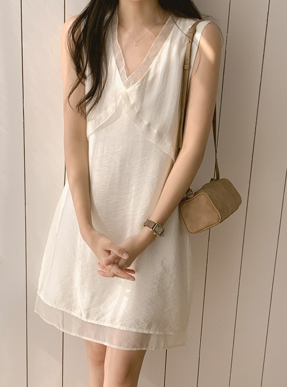 韓國grace muse授權 氣質光韻交錯層次感無袖洋裝