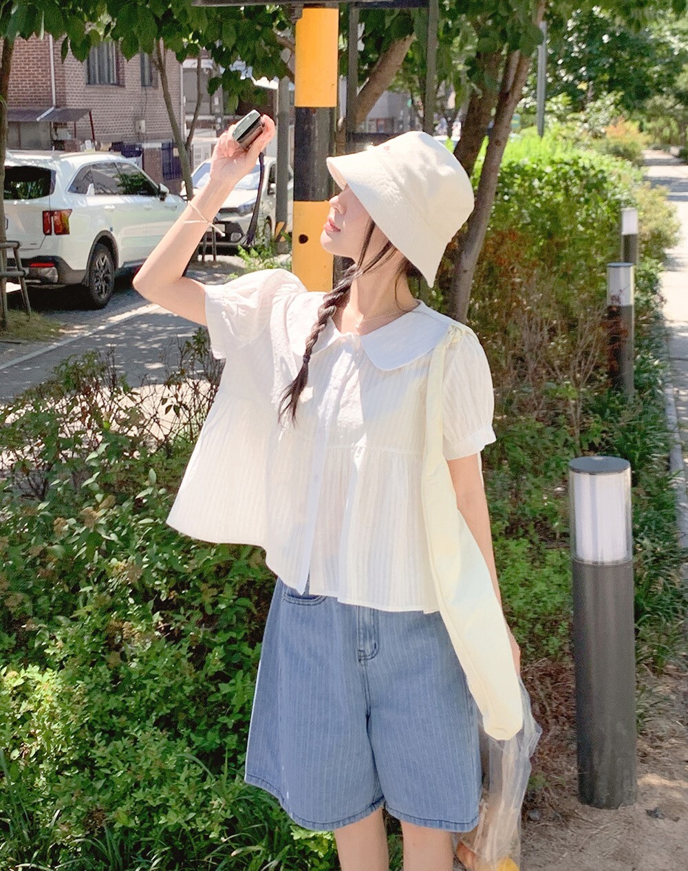 韓國grace muse授權 可愛彼得潘線條花紋排釦上衣