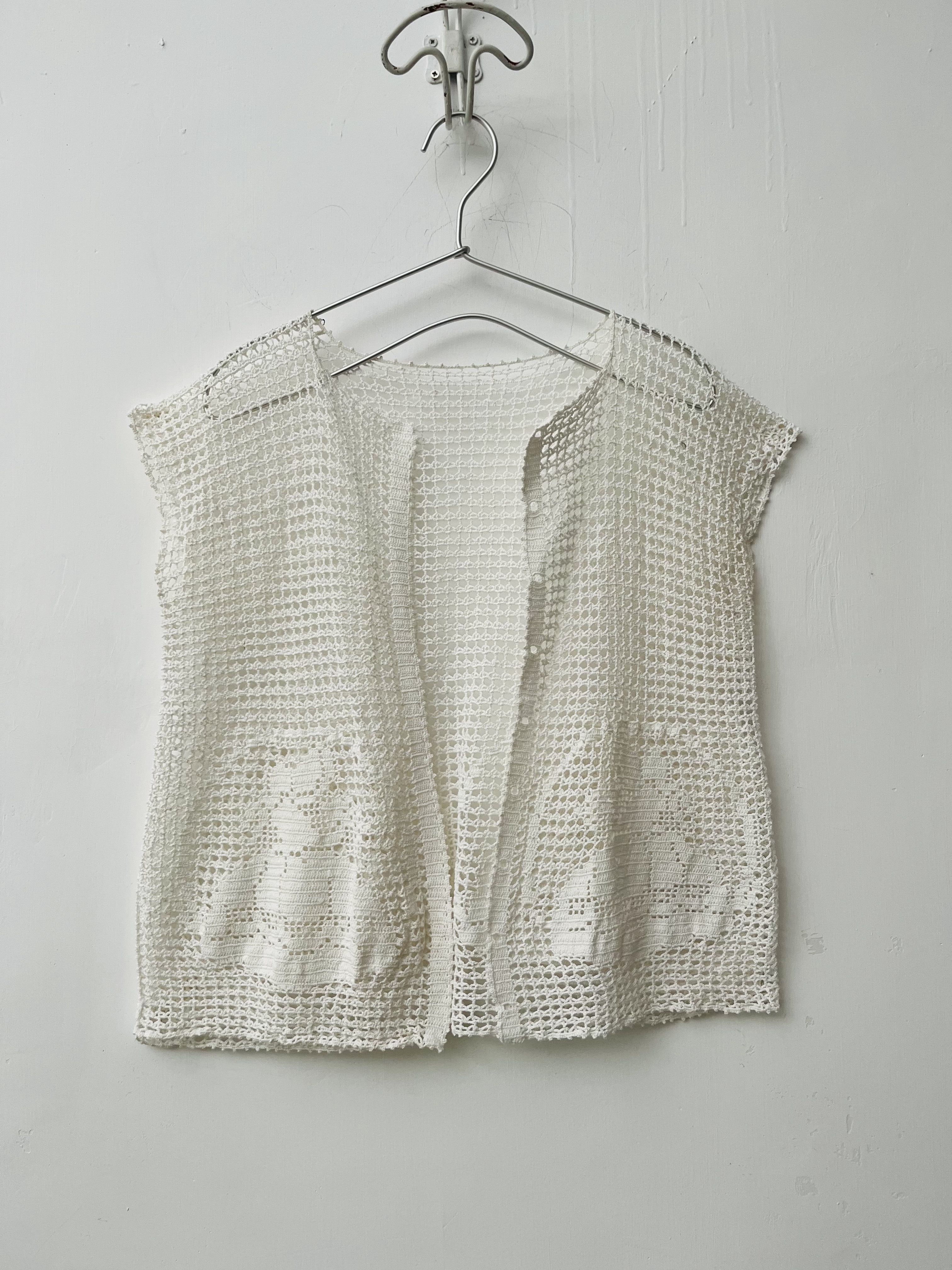 米白色勾花背心外套