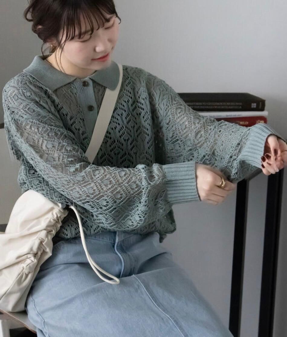 ｛Special Price｝蕾絲編織針織POLO衫（兩色入）【日本直送】