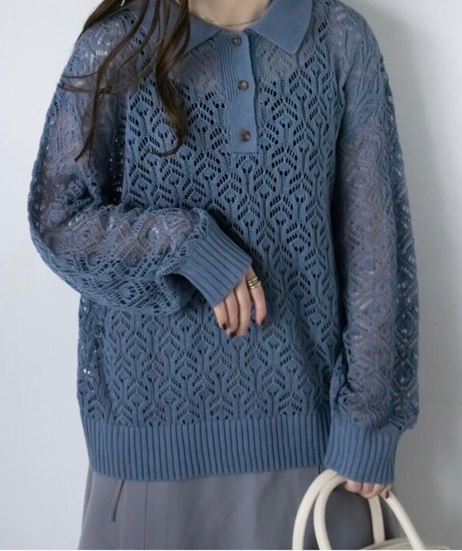 ｛Special Price｝蕾絲編織針織POLO衫（兩色入）【日本直送】