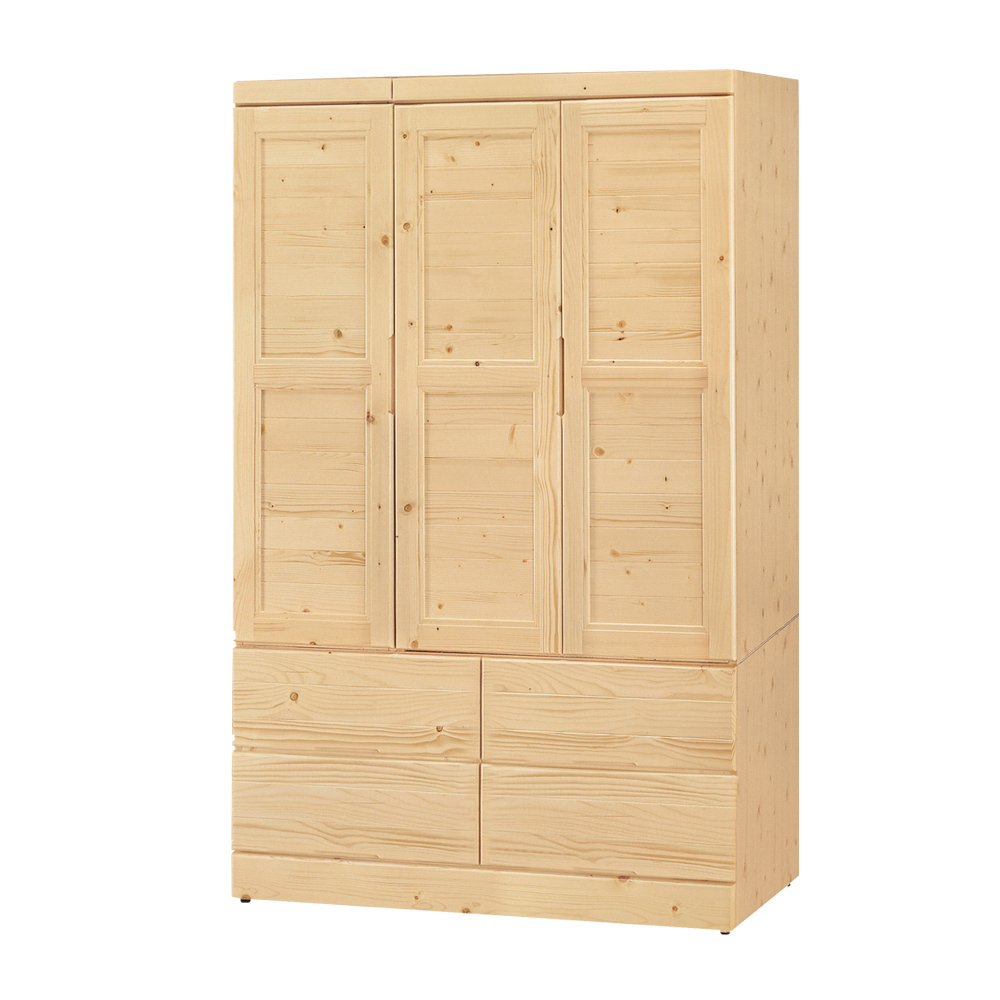 松木3.9尺三門四抽衣櫃