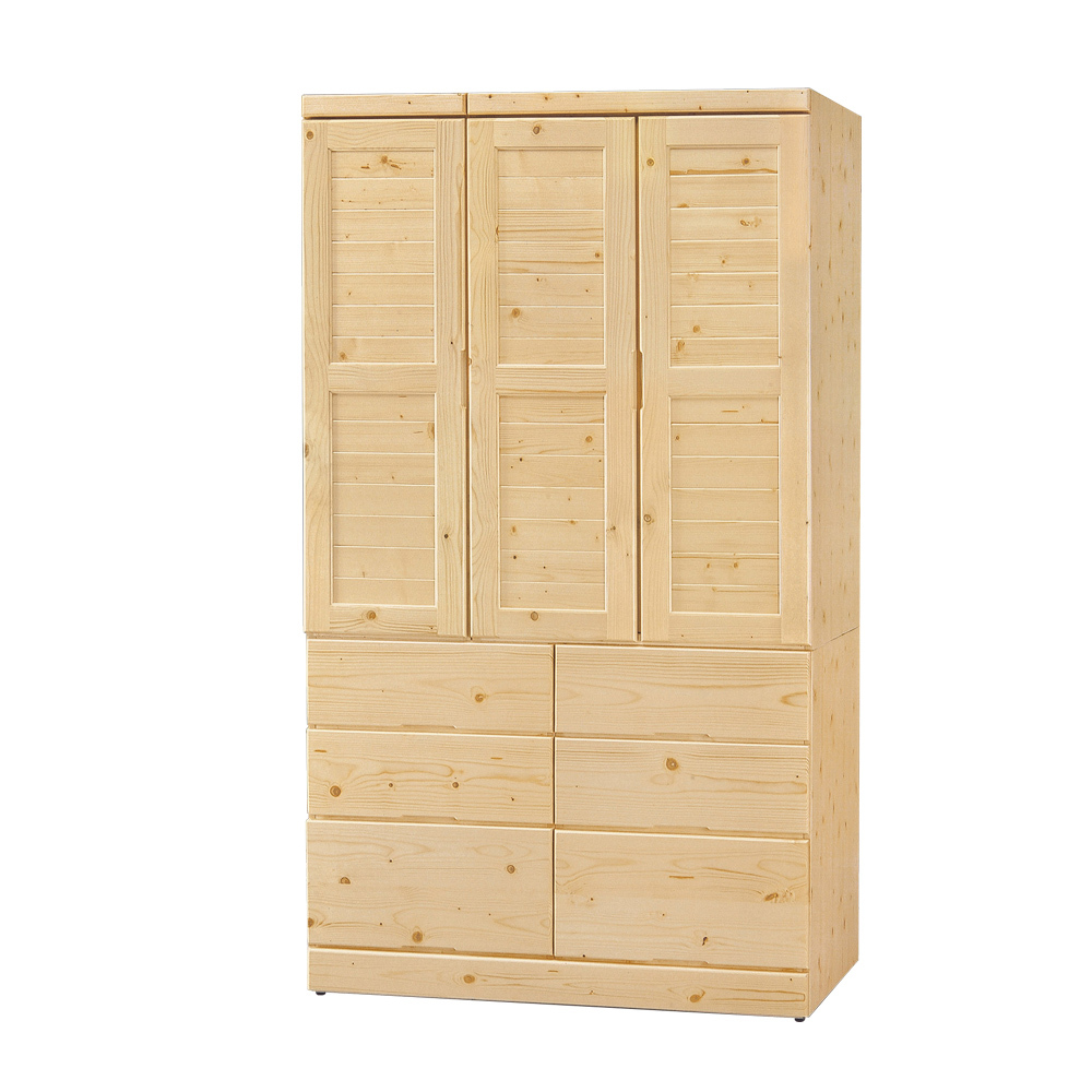 松木3.9尺三門六抽衣櫃