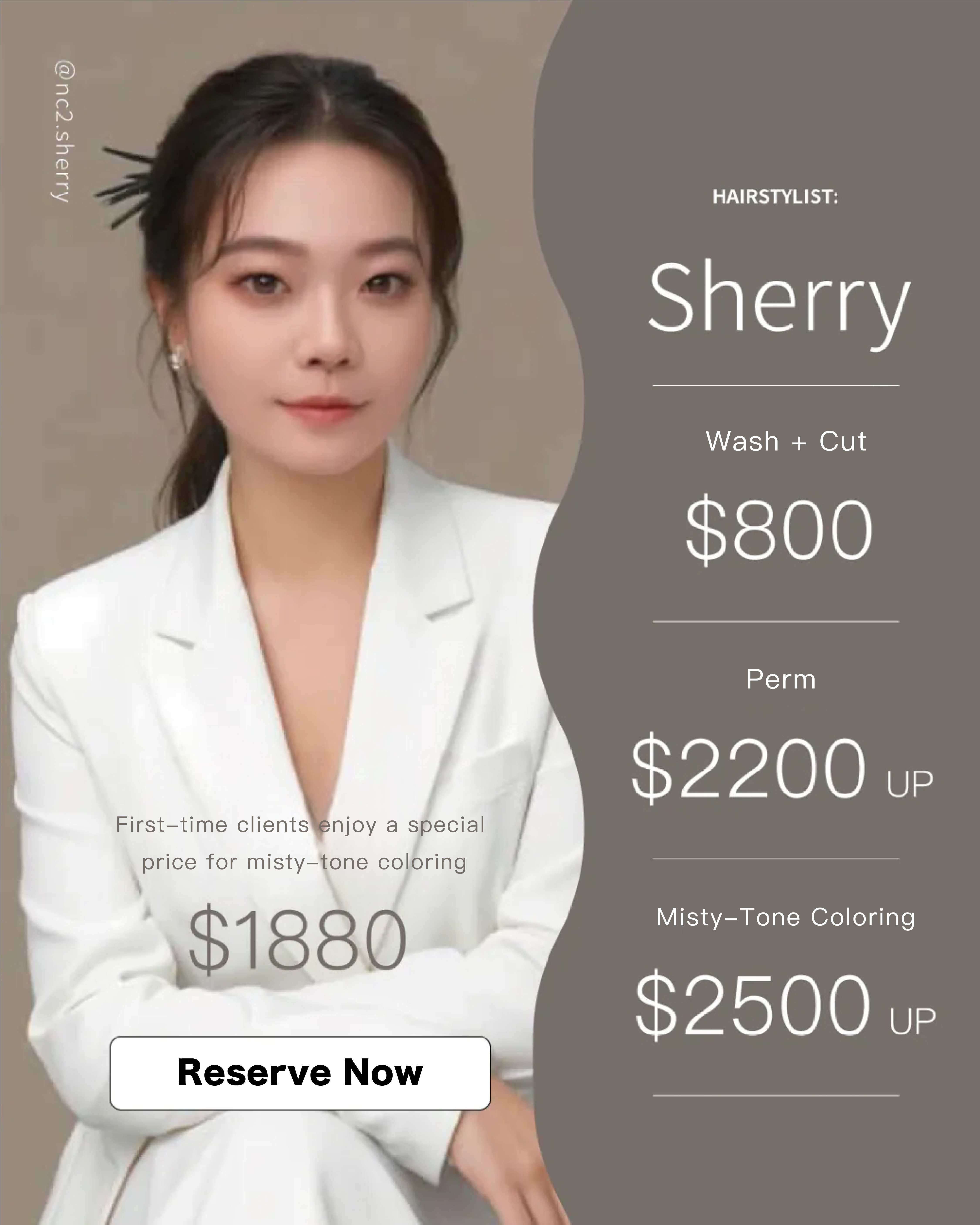 Recommended hairstylist in Taoyuan: Sherry from Nc2 Hair Salon, Taoyuan branch