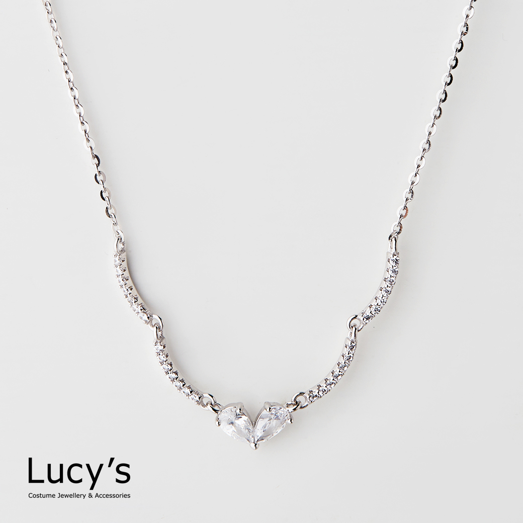 925純銀 弧線連心 項鍊 (124377)