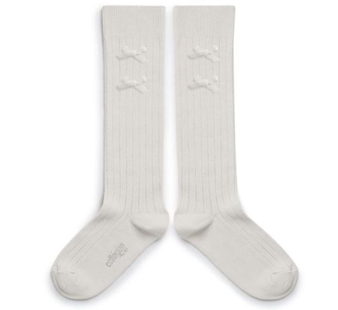 (預購) COLLEGIEN 蝴蝶結高筒襪 Hortense - 908 Blanc Neige 雪白