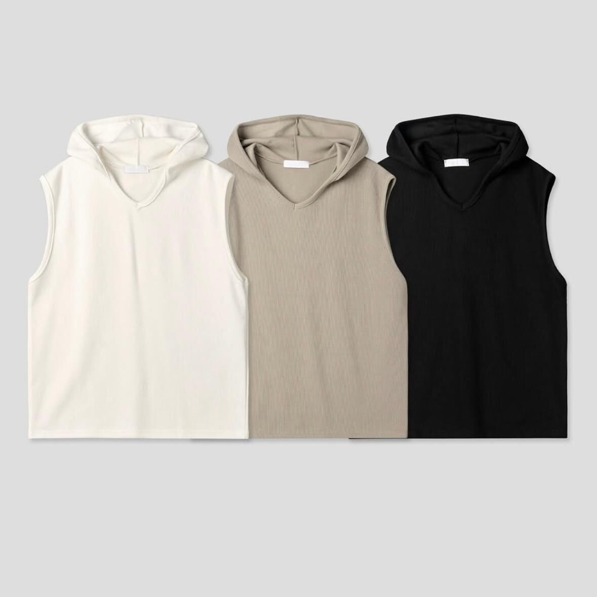 淨色暗直紋連帽背心 V1148