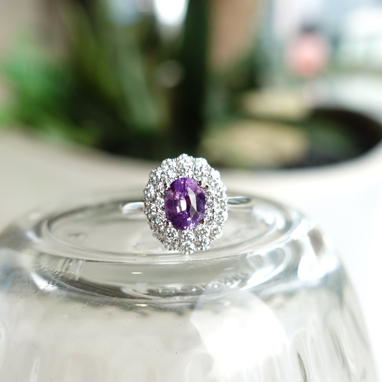 18K金無燒薰衣草紫色藍寶石鑽石戒指-配CGTL寶石鑑定證書