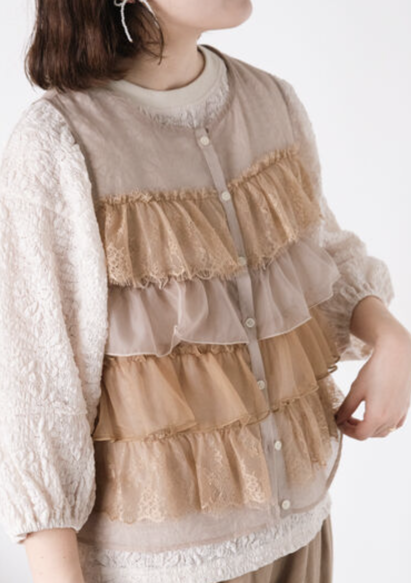 異素材荷葉邊層次背心【日本直送】