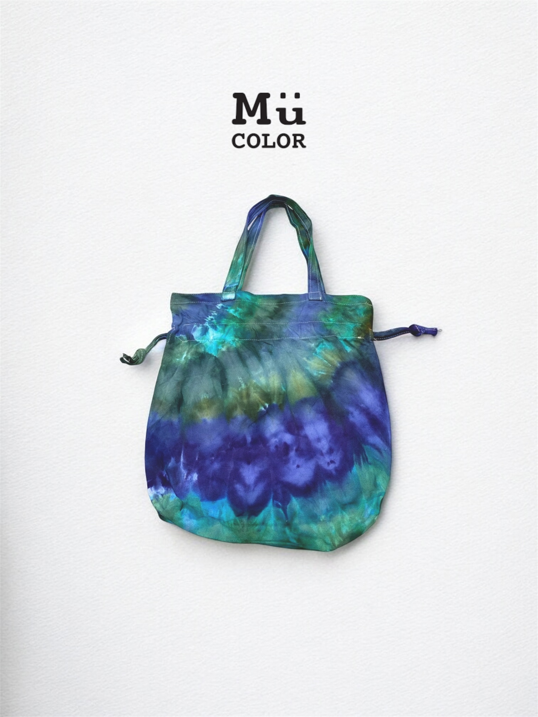 Mumu Color 慕慕卡樂 / 手作冰染-束口帆布側背包（海水正藍）