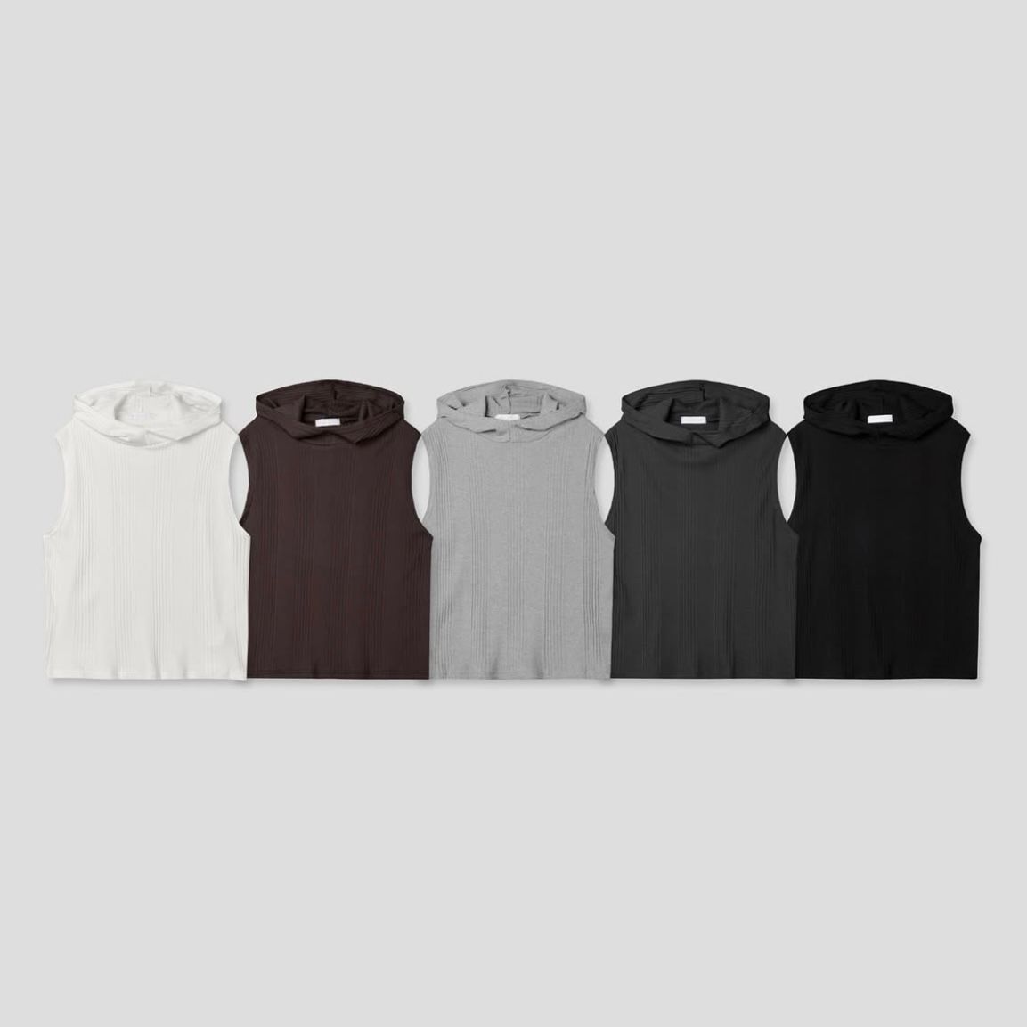 淨色暗直紋連帽背心 V1149