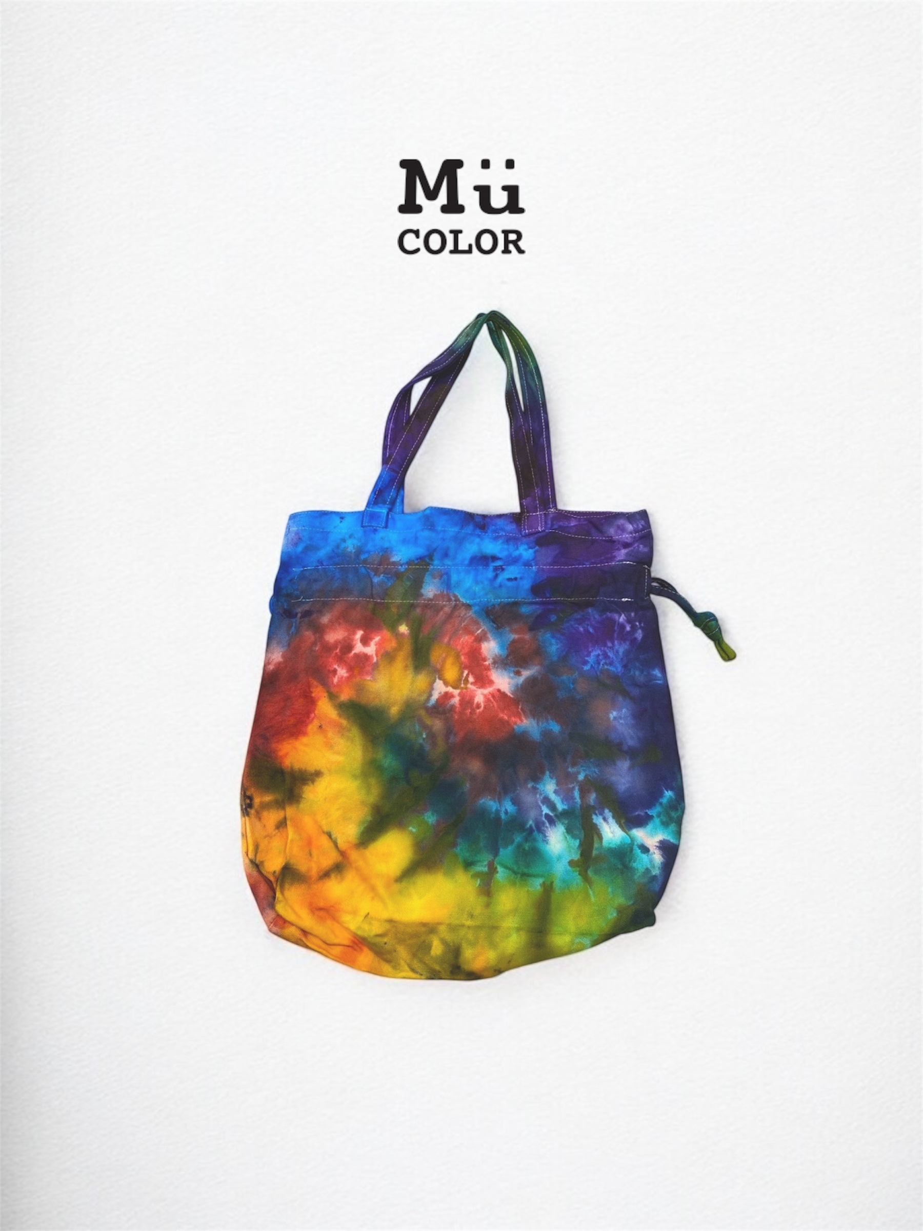 Mumu Color 慕慕卡樂 / 手作冰染-束口帆布側背包（彩虹）