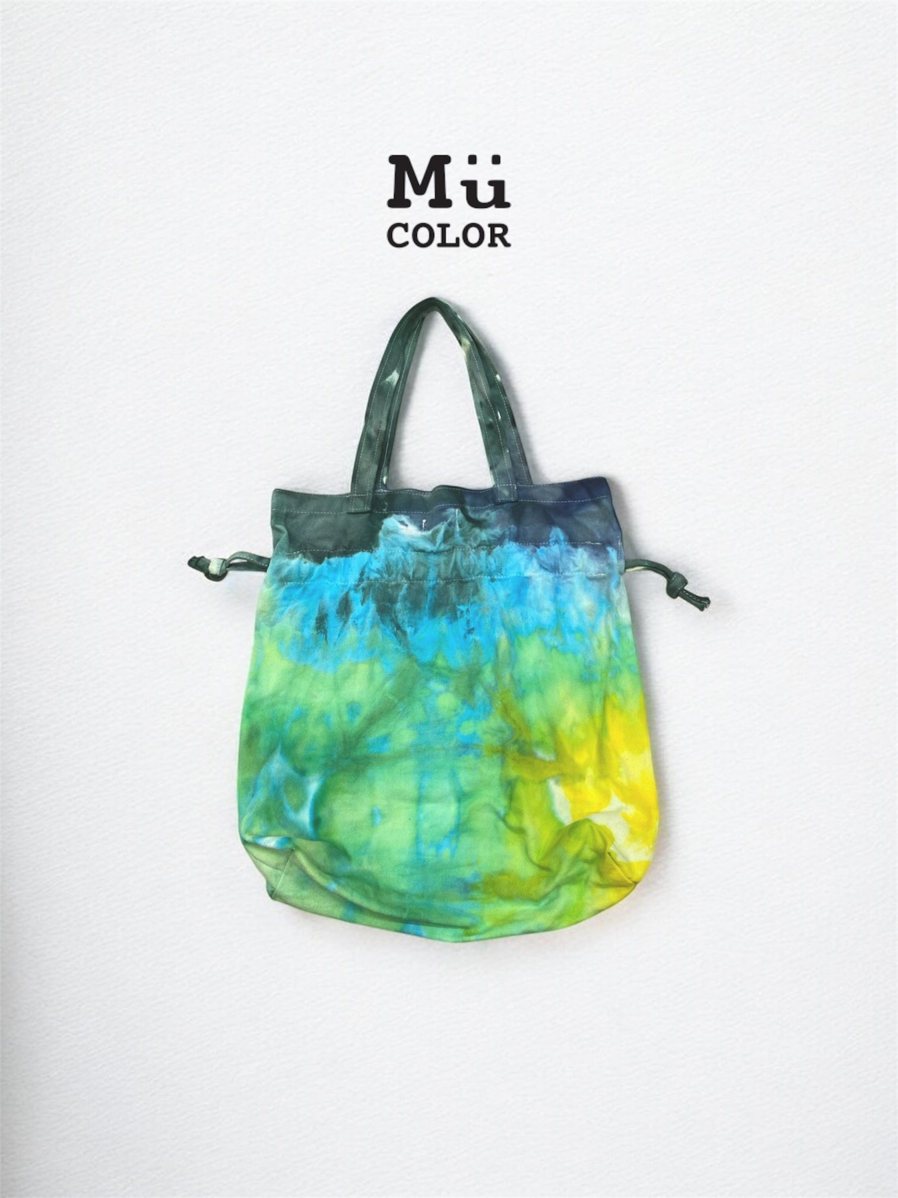 Mumu Color 慕慕卡樂 / 手作冰染-束口帆布側背包（湖水倒影）