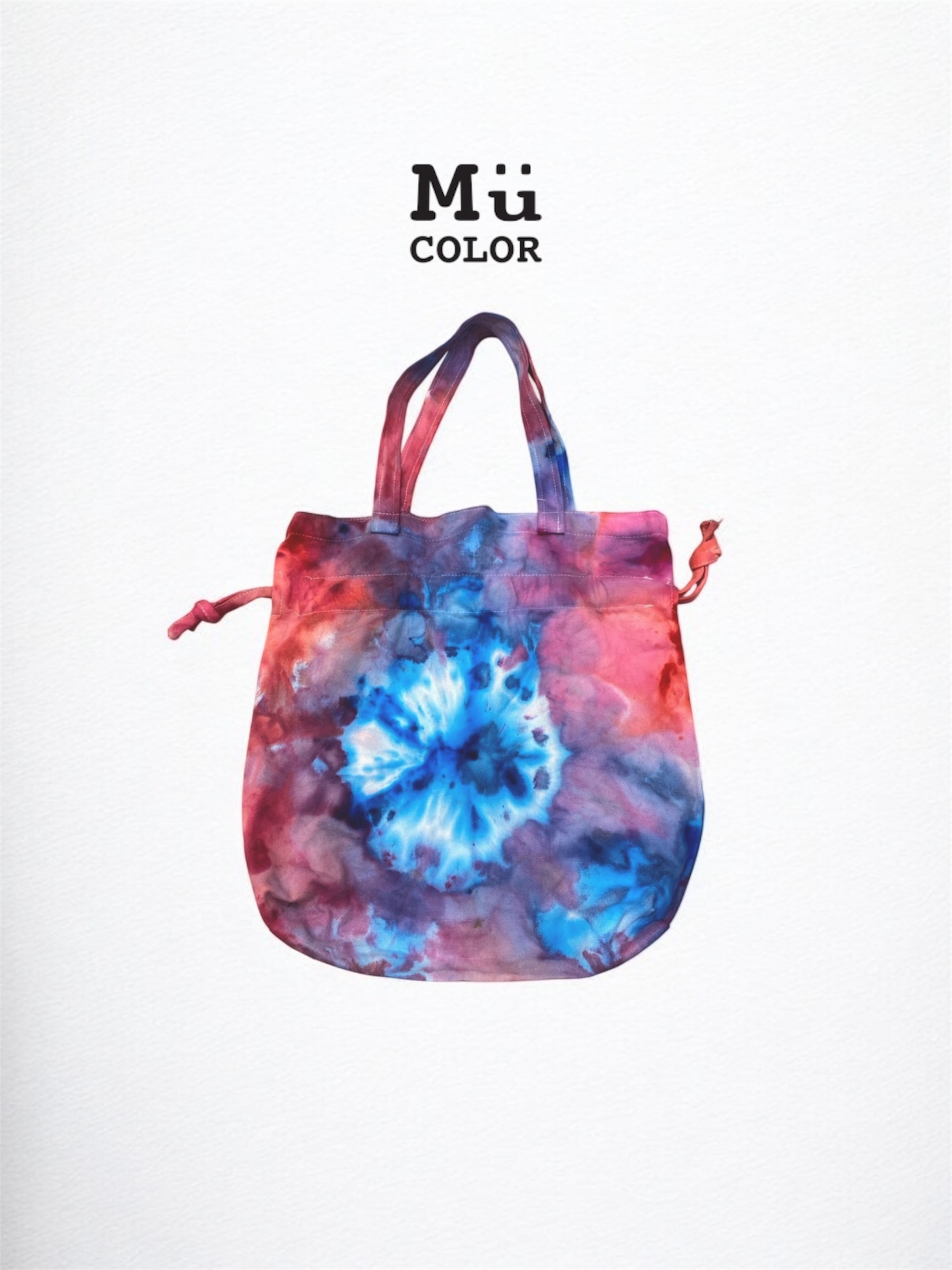 Mumu Color 慕慕卡樂 / 手作冰染-束口帆布側背包（粉藍）