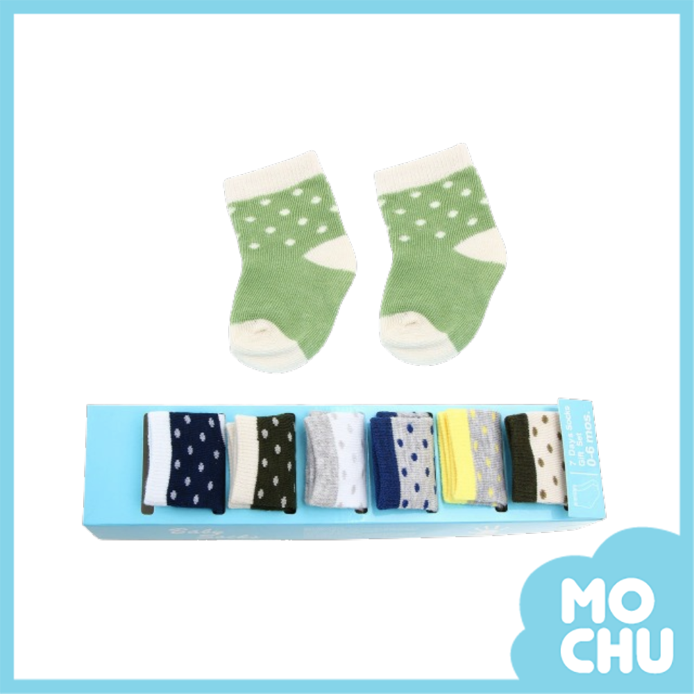 邊條圓點寶寶短襪七入組