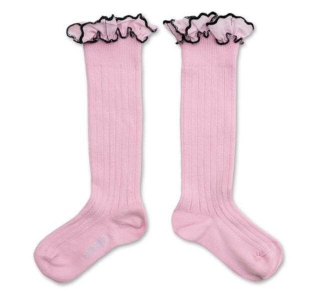 (預購) COLLEGIEN 荷葉邊羅紋長襪 Constance - 127 Rose Dragée 玫瑰糖粉