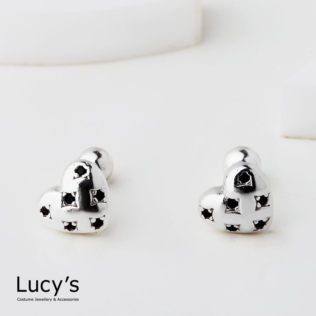 925純銀 黑耀心戀 轉珠耳環 (123716)