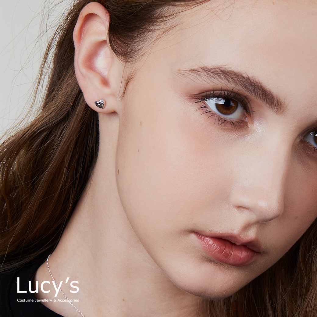 925純銀 黑耀心戀 轉珠耳環 (123716)