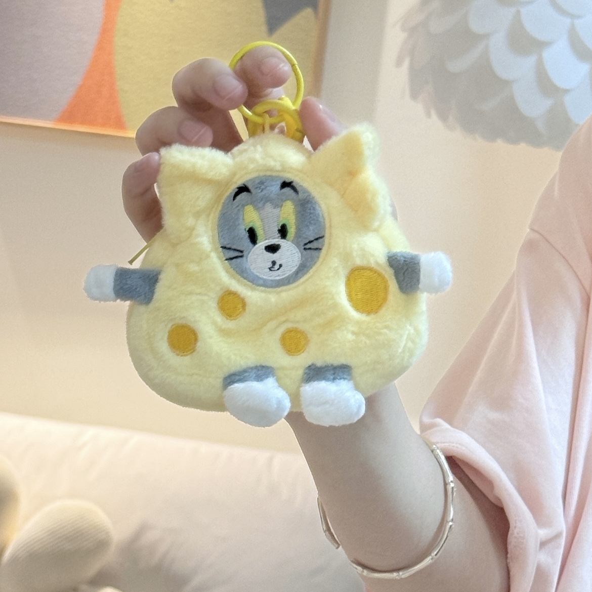 T&J 湯姆貓與傑利鼠 奶酪造型 毛絨小掛包 鈴噹 零錢包