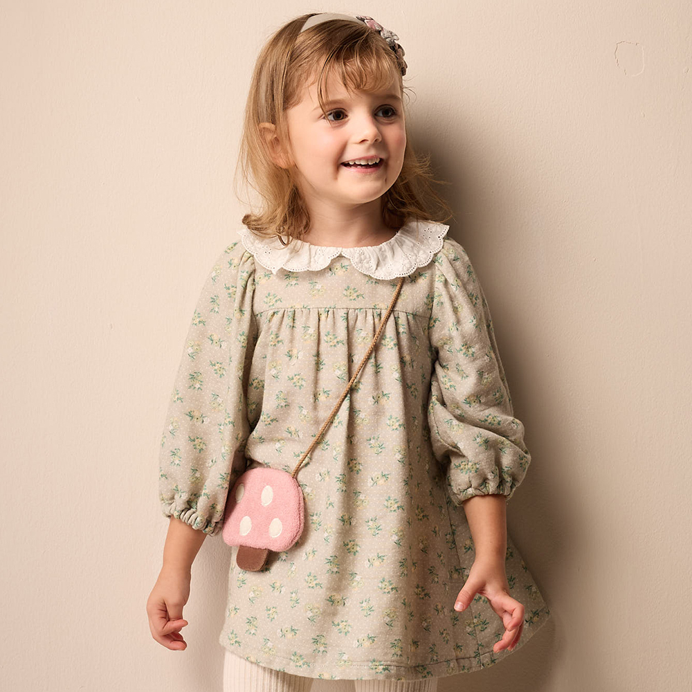 PIPPY 高雅滿版小碎花蕾絲領搭配小蘑菇包洋裝