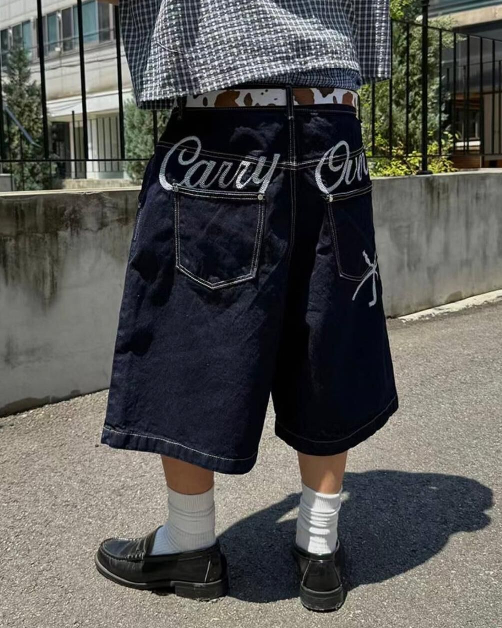 英文字牛仔短褲 P3153