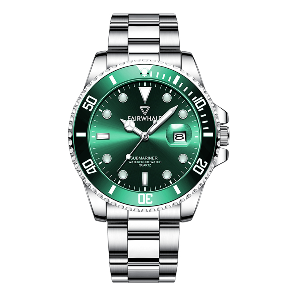 【Mark Fairwhale 馬克菲爾】 FW-5420* 水鬼系列 潮流 旋轉外圈 夜光 防水30米 不鏽鋼錶帶 石英錶