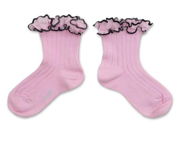 COLLEGIEN 荷葉邊羅紋短襪Suzanne  -Rose Dragée玫瑰糖粉