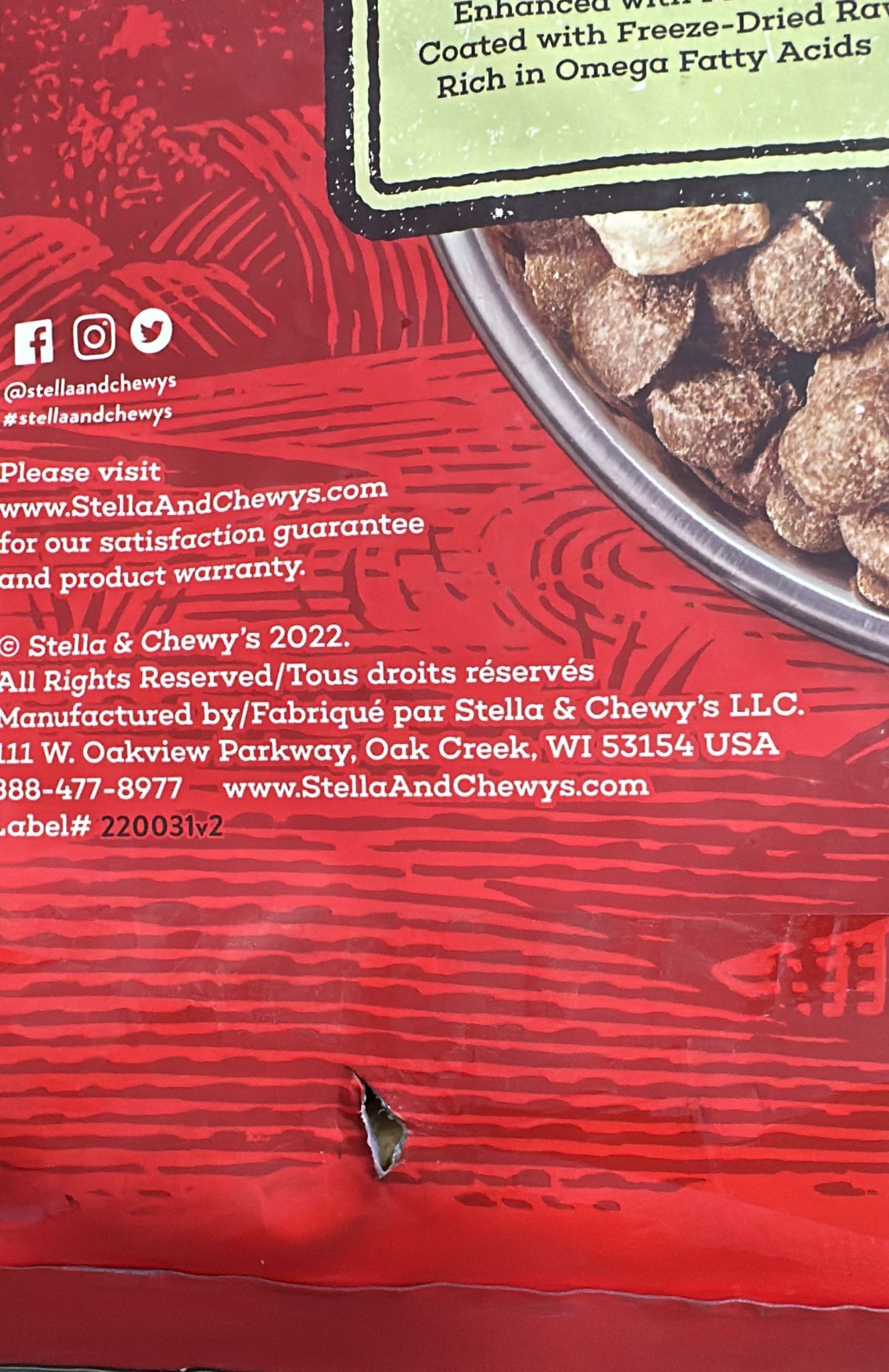 {包裝損壞B3} *9折* Stella & Chewy's 凍乾生肉外層低溫烘焙乾糧+凍乾生肉粒系列 放養配方．22lb EXP:27/03/2026