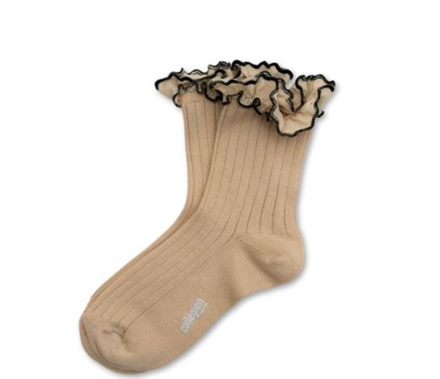 COLLEGIEN 荷葉邊羅紋短襪Suzanne  -Sable沙色