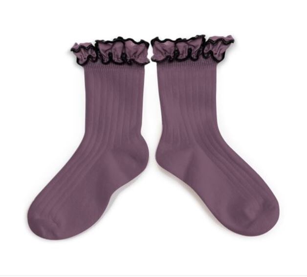 (預購) COLLEGIEN 荷葉邊羅紋短襪 Suzanne - 406 Glycine du Japon 紫藤