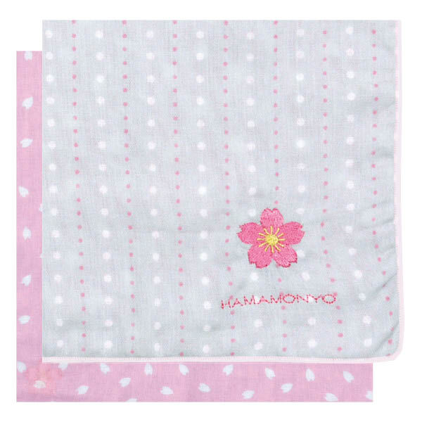 [ケイス | 濱文樣] 雙面紗布手帕（點線與櫻花）
