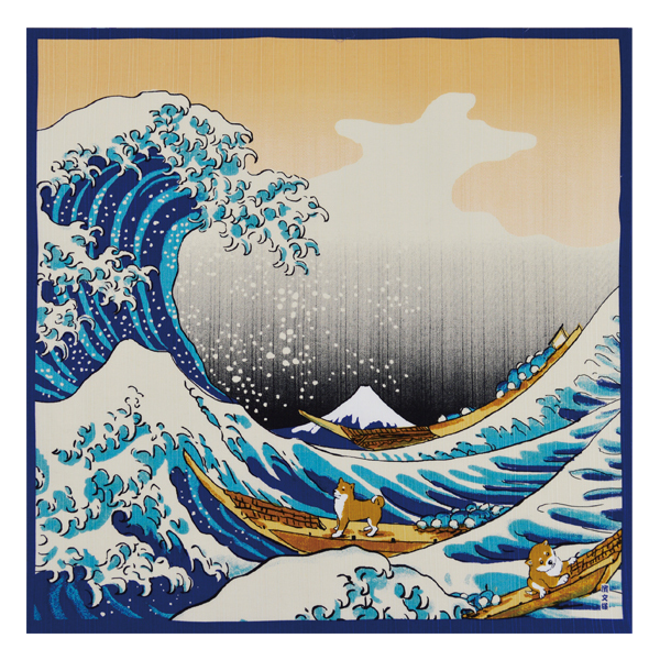 [ケイス | 濱文樣] 圖樣小布（北齋 豆柴與大浪）