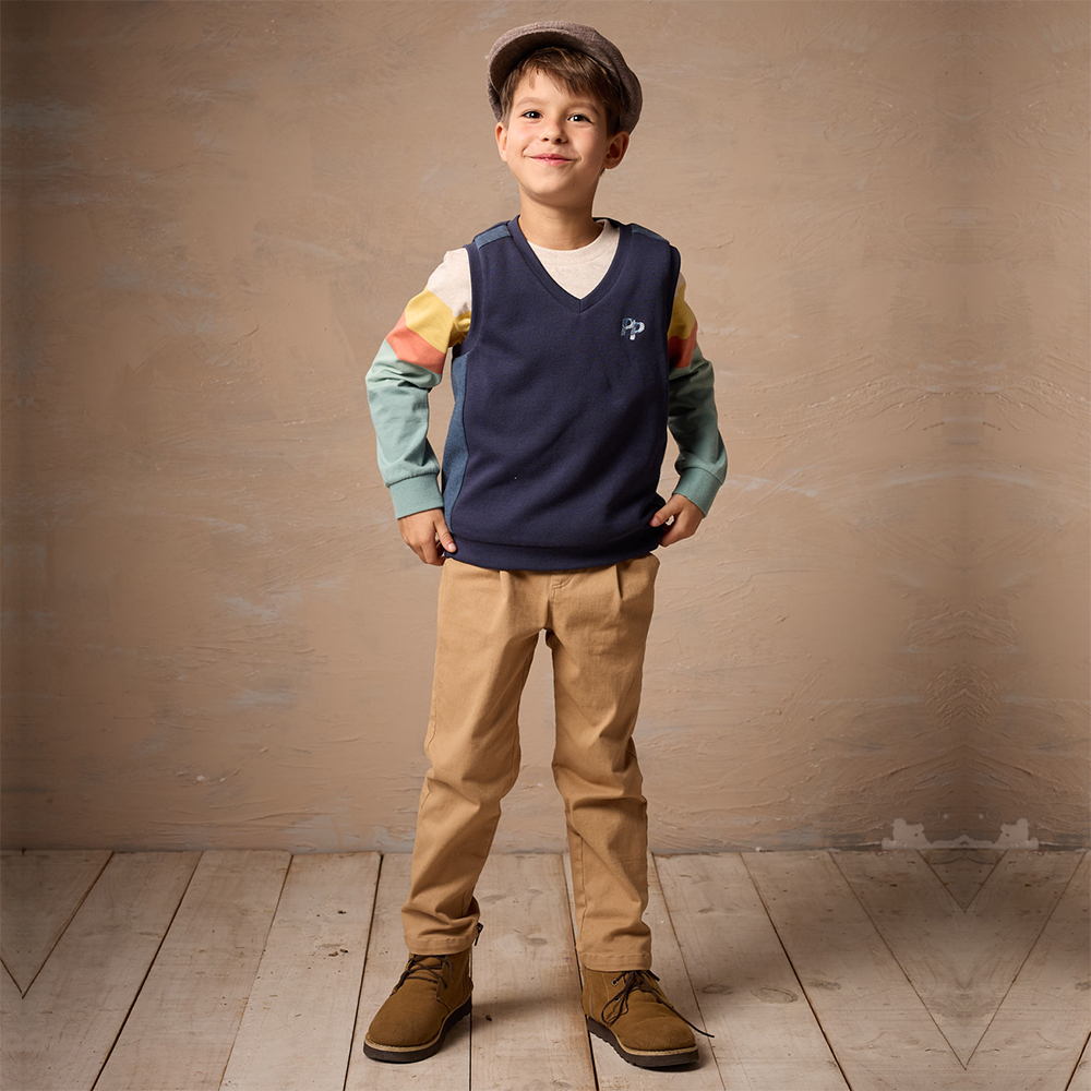 PIPPY 秋葉撞色露營趣繡花彩條長袖上衣 綠