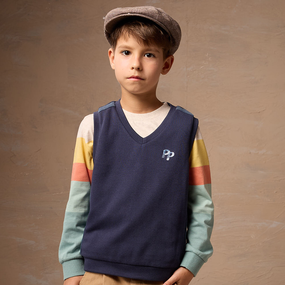 PIPPY 秋葉撞色露營趣繡花彩條長袖上衣 綠