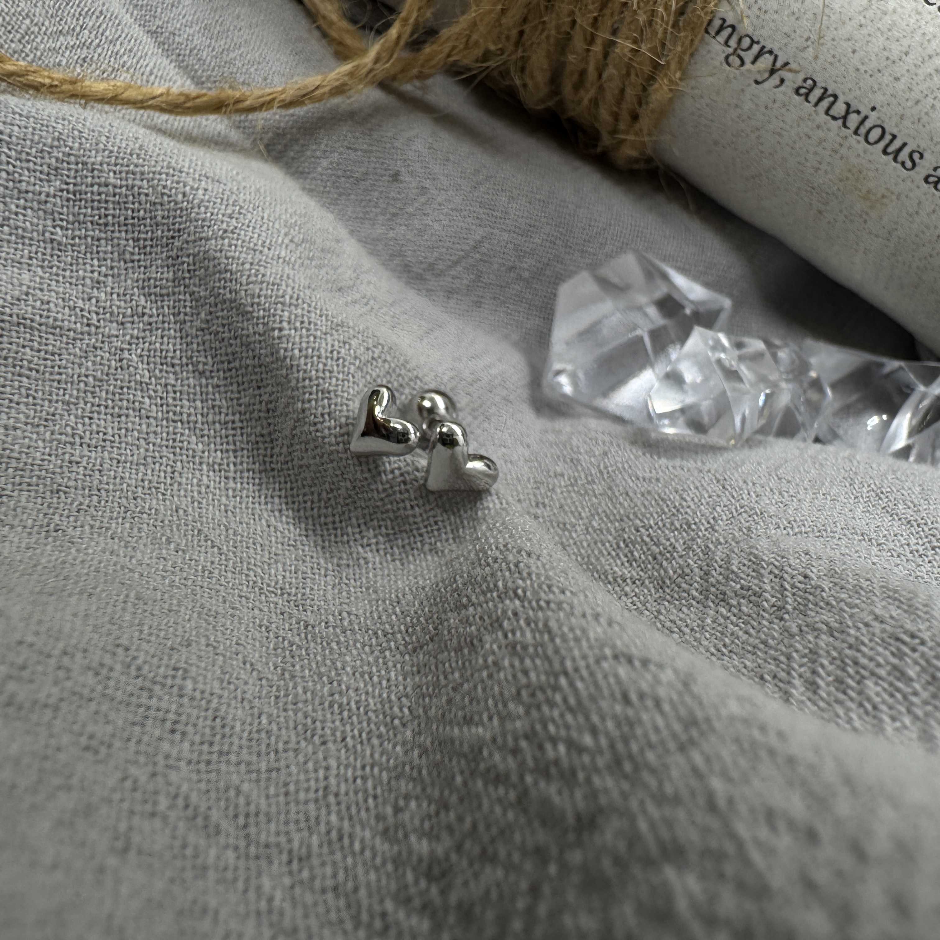 純銀愛心 - 轉珠耳環