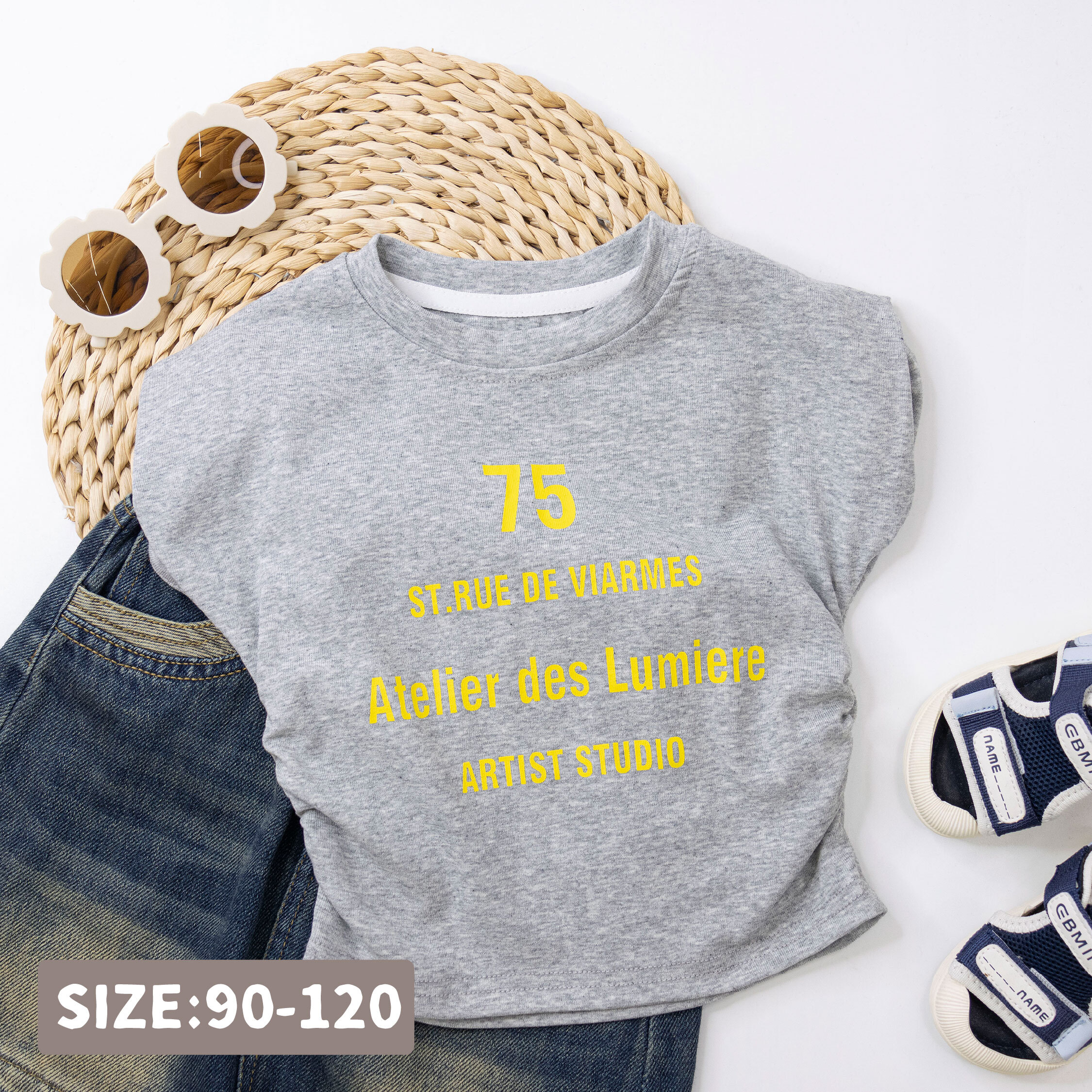 個性英字側鬆緊設計上衣 (H50939)