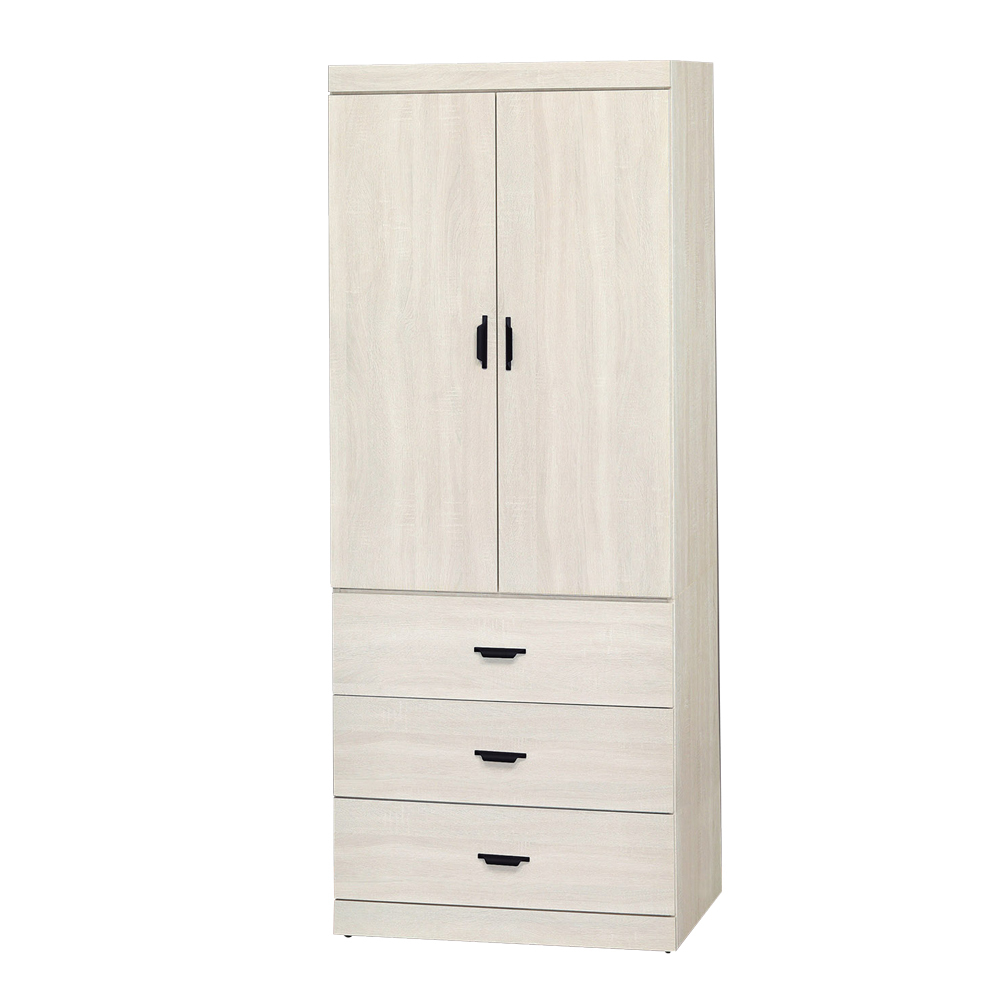 沃尼2.7尺二門三抽衣櫃-洗白色