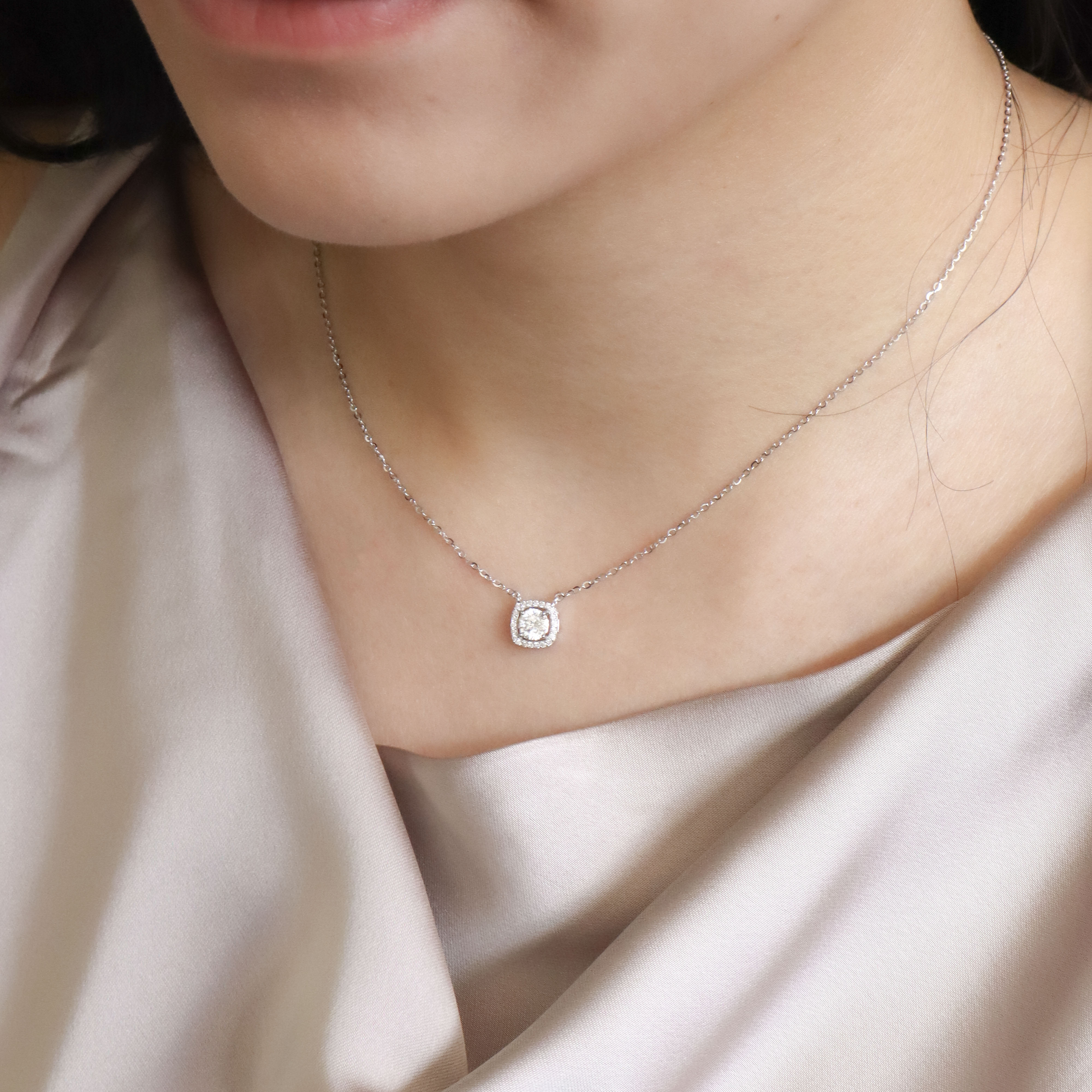 Silver/方塊莫桑鑽項鍊