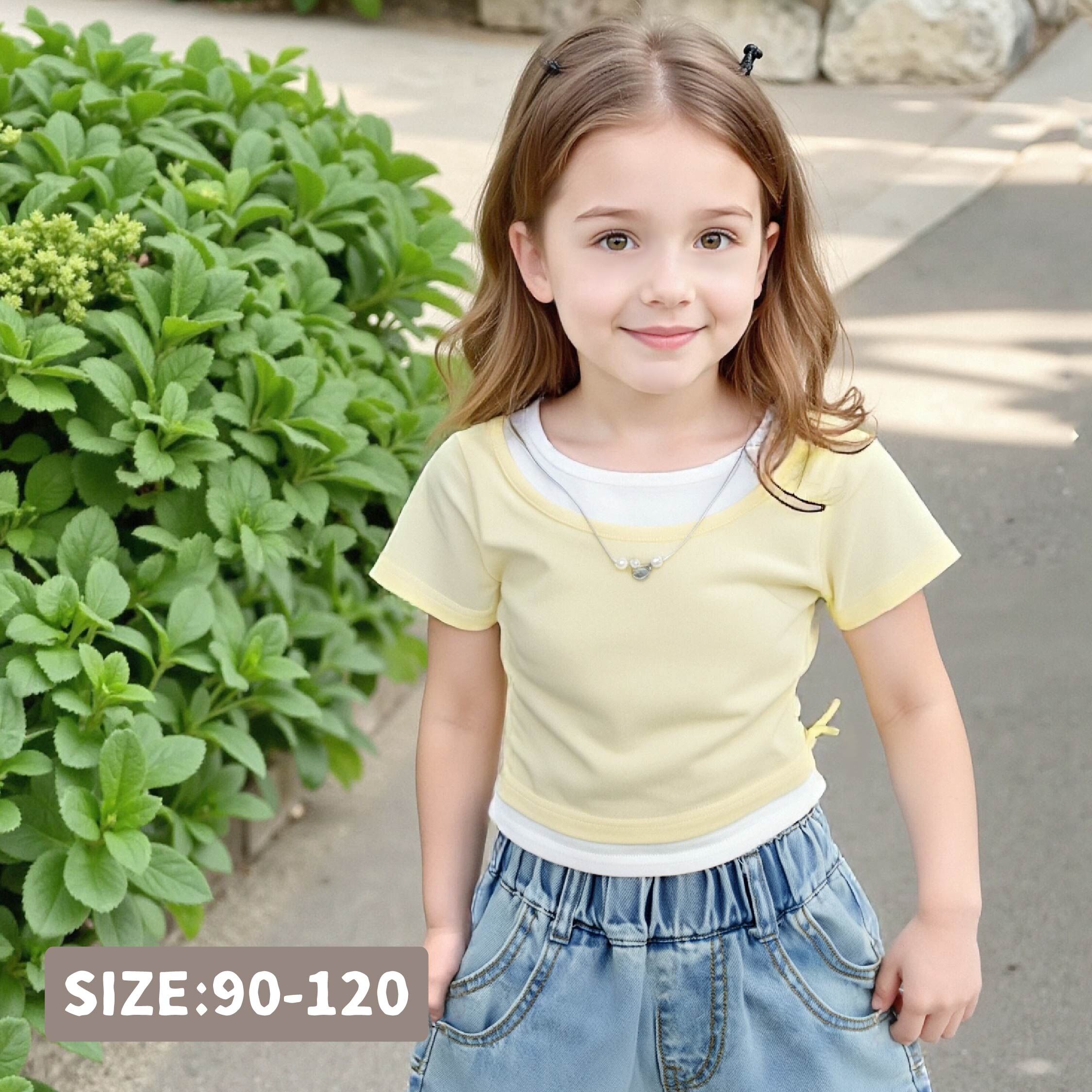 俏皮側綁帶設計假兩件上衣(附裝飾項鍊) (H50944)