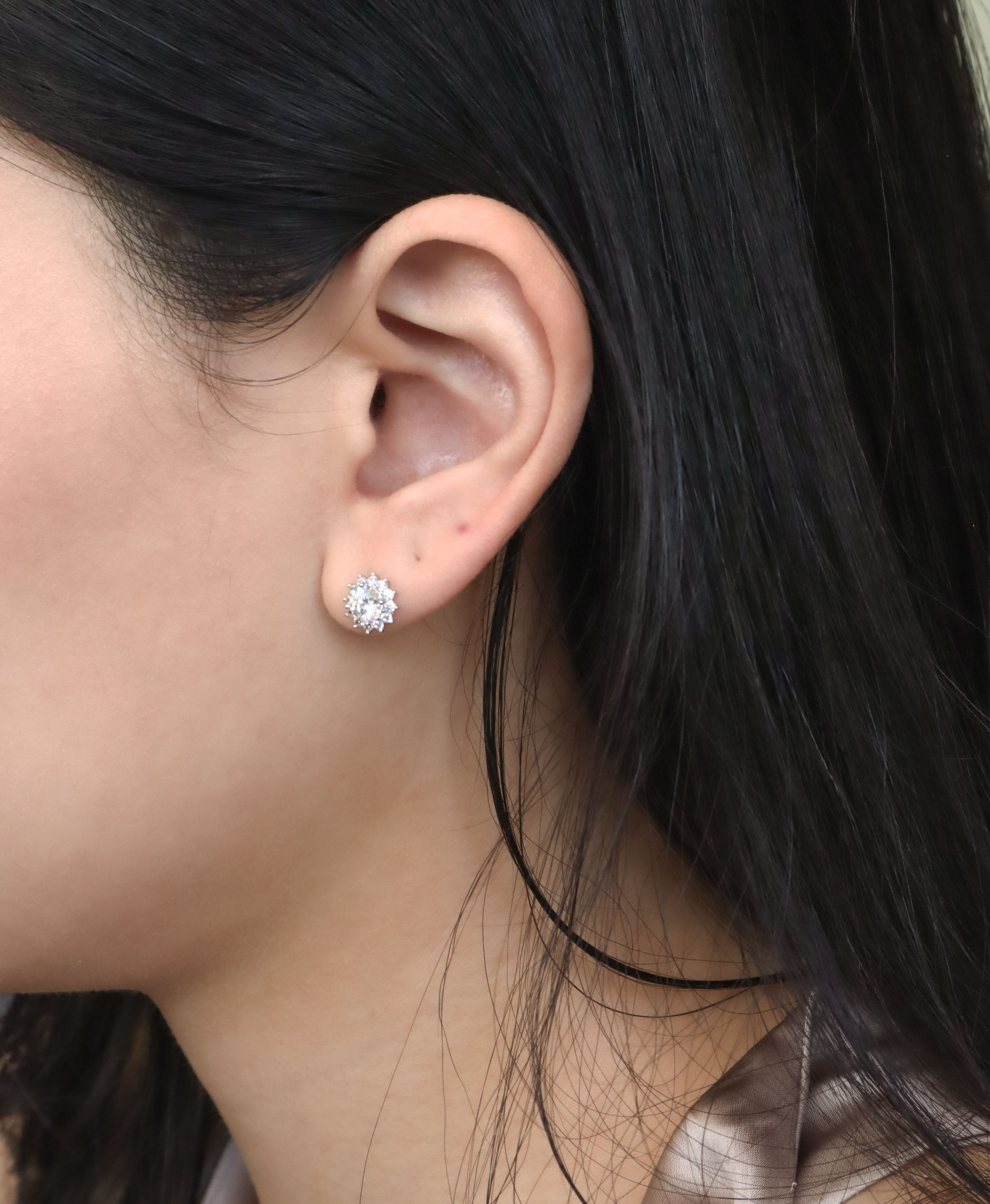 Silver/太陽光芒．莫桑鑽耳環