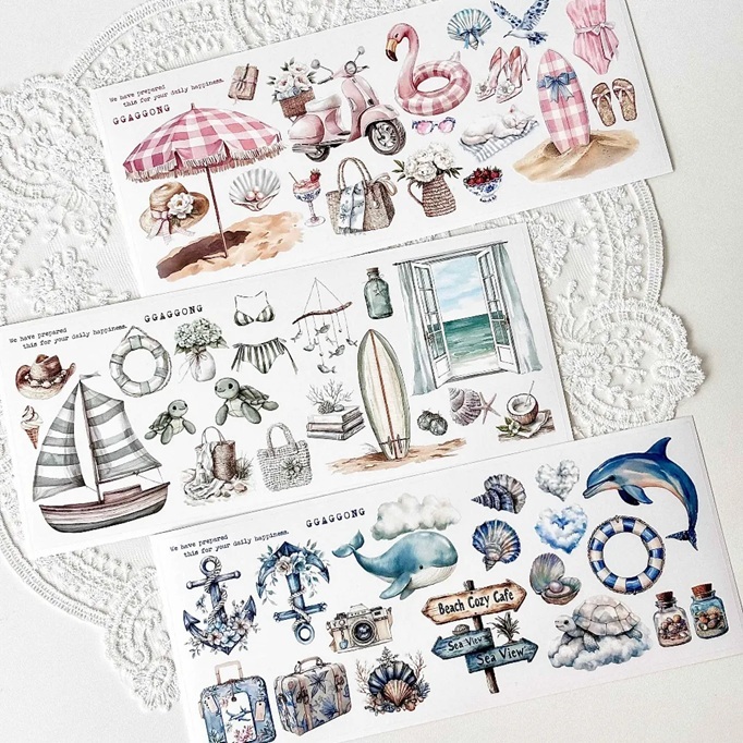 韓國 ggaggong．夏日海灘 霧面PET貼紙包