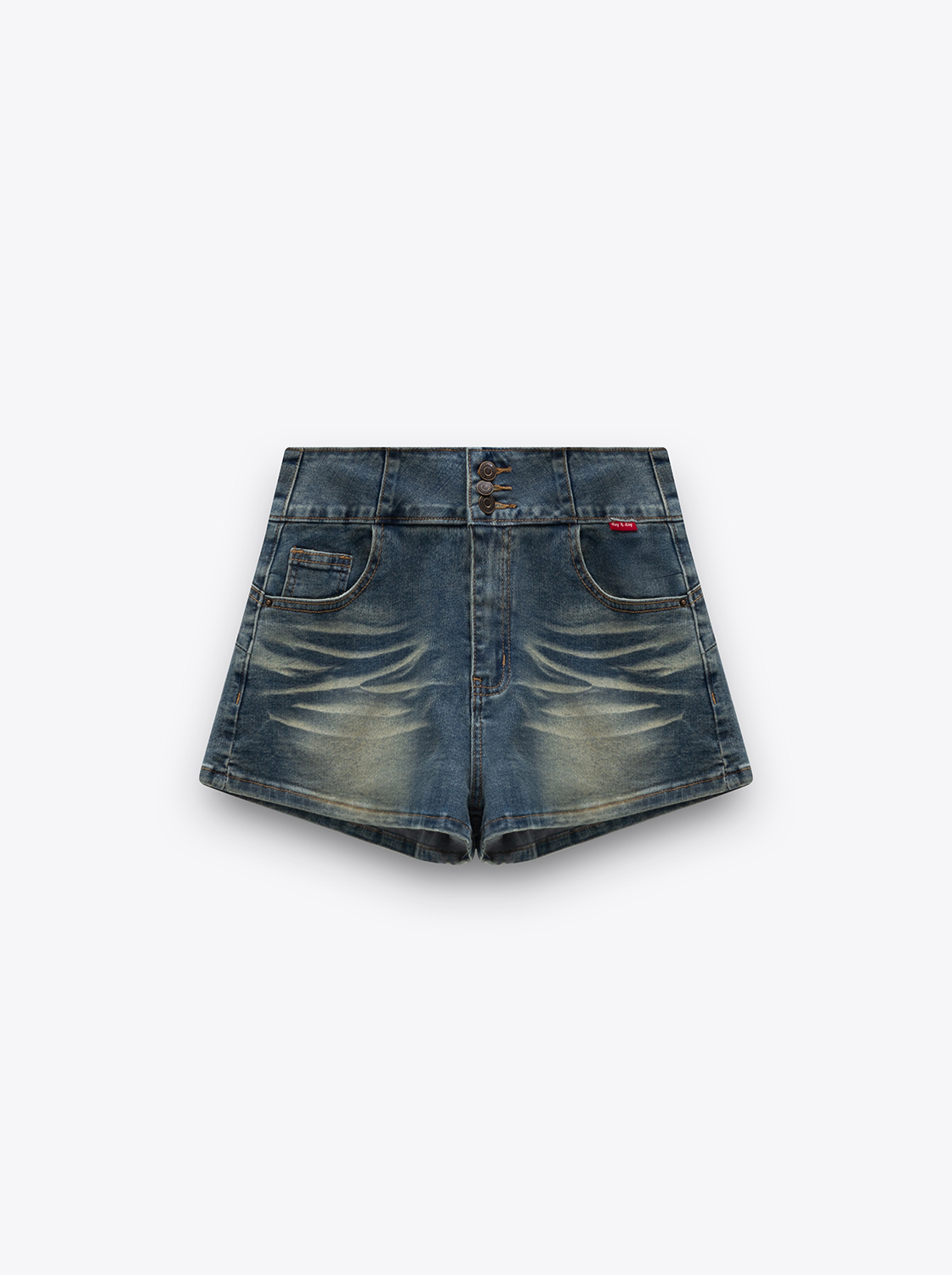 牛仔刷色高腰短褲