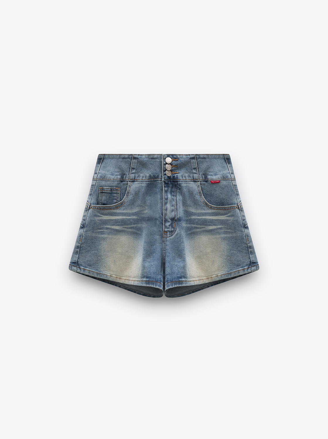 牛仔刷色高腰短褲