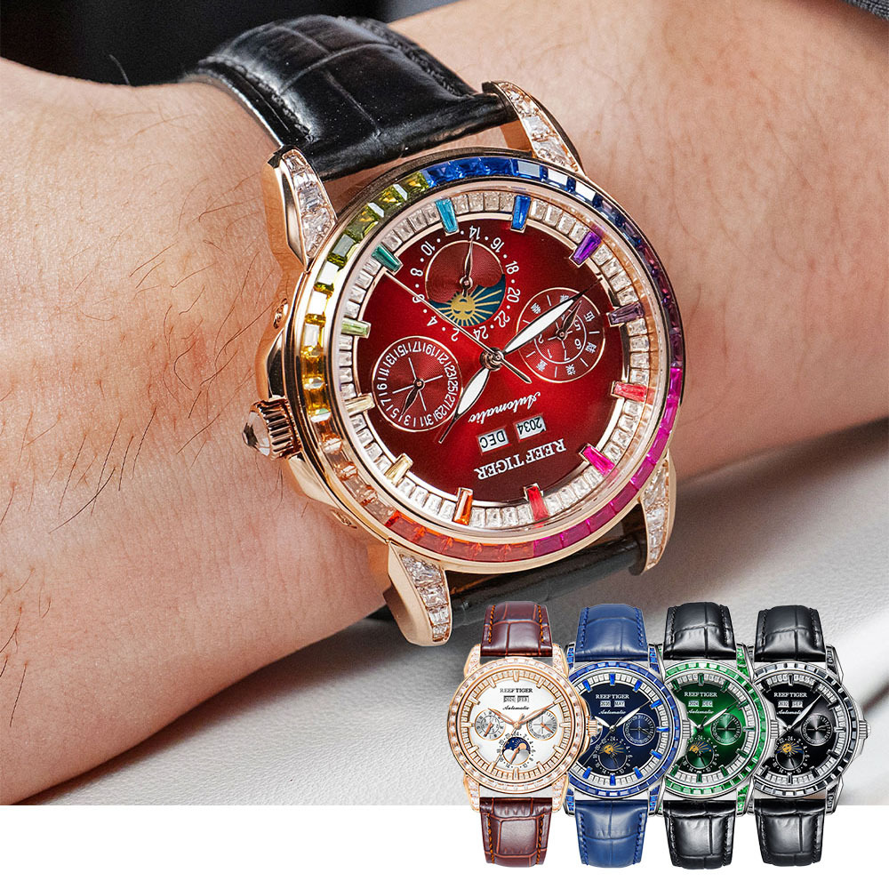 (預購)【Reef Tiger 瑞夫泰格】藝術家系列-天文台 RGA1988 真三眼 年月顯示 日月星辰 夜光 機械 手錶