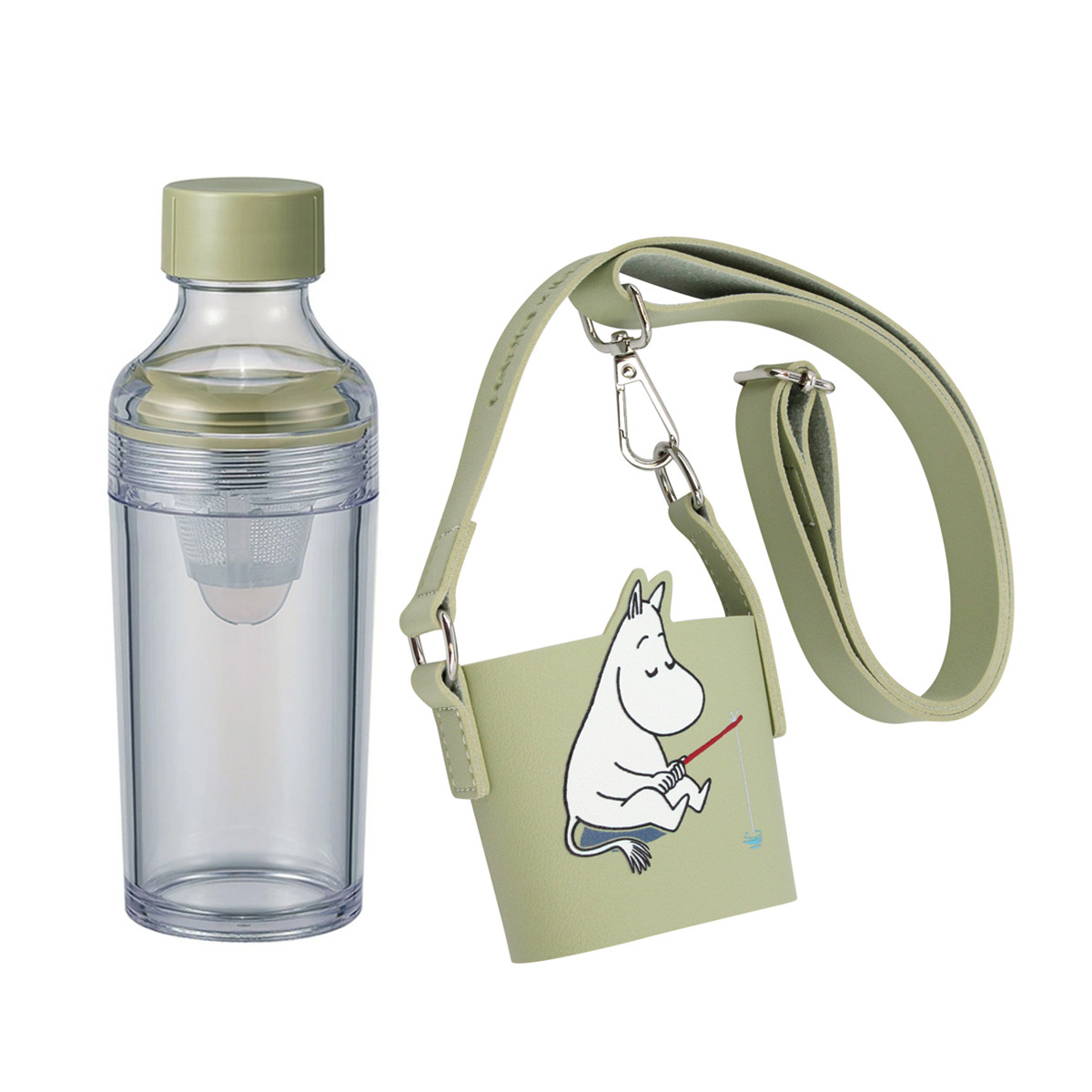 日本HARIO x MOOMIN 160ml 濾隔水樽和樽套 (粉綠色) -MMFIBP16GS
